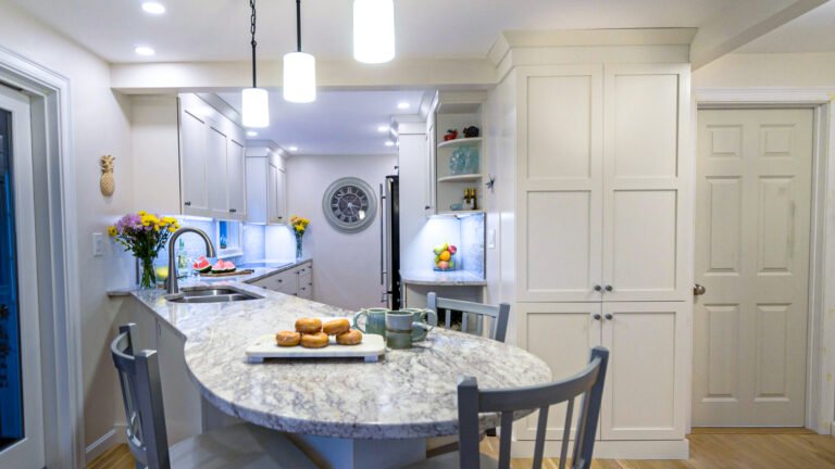 Designing a narrow white kitchen